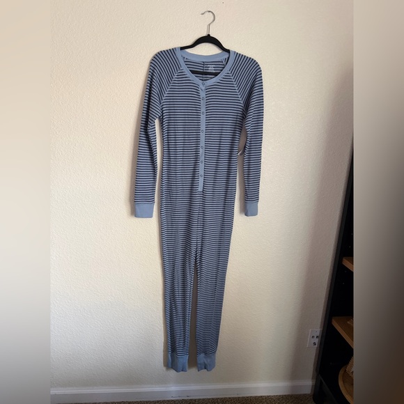 Jockey Women's Loungewear Waffle Union Suit Pajamas S Blue Stripe NEW - Picture 2 of 9